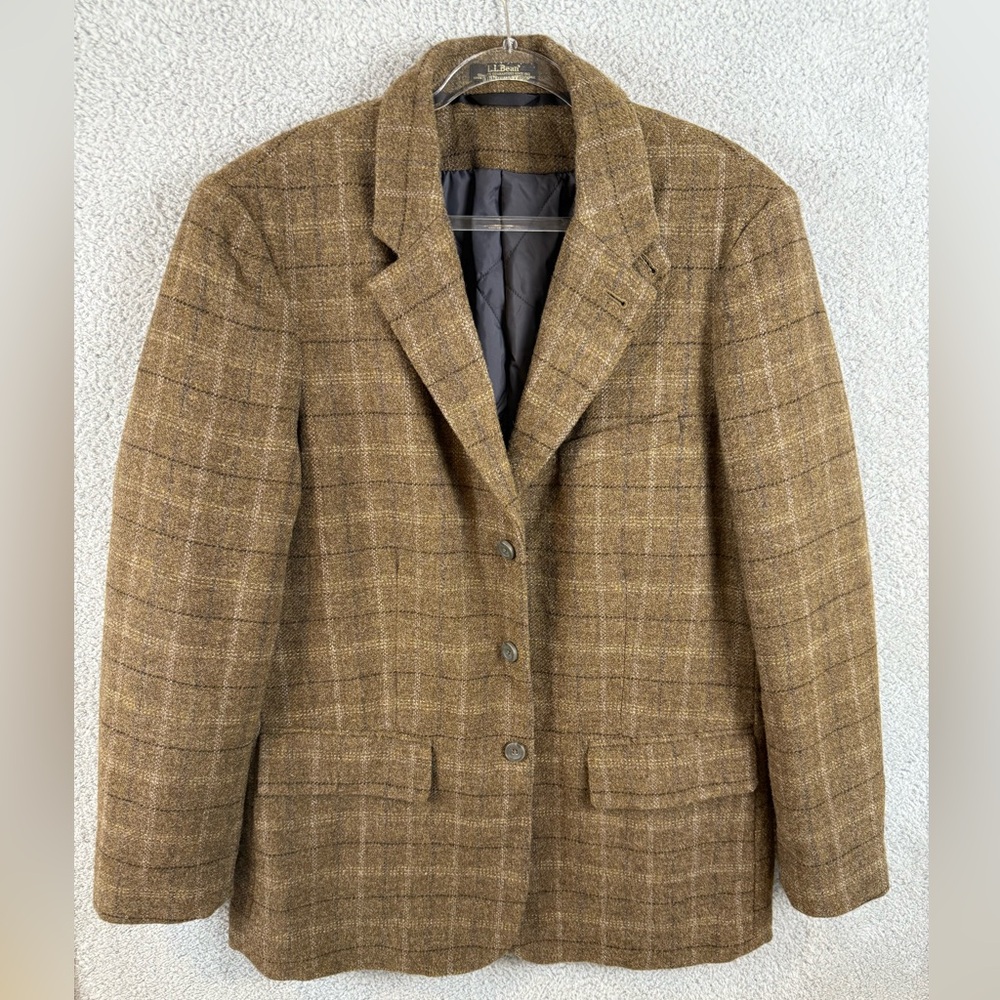 L.L. Bean primaloft 100% shetland wool herringbone tweed coat 40 tall